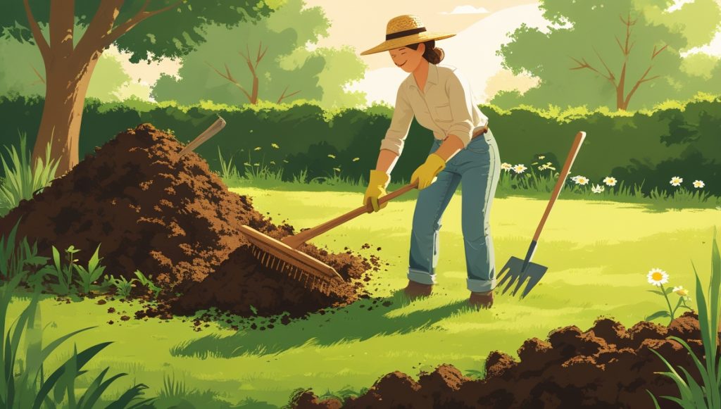 How do you spread compost on a lawn