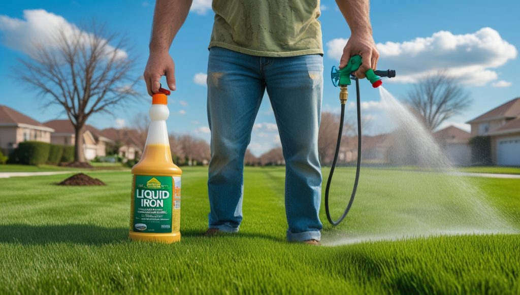 how to apply liquid iron to lawn